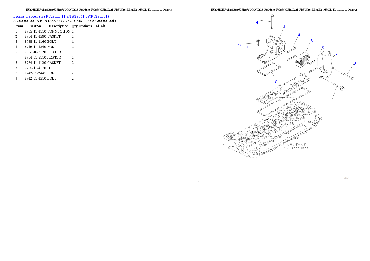 Protected: PC290LL-11 SN A29501-UP Partsbook