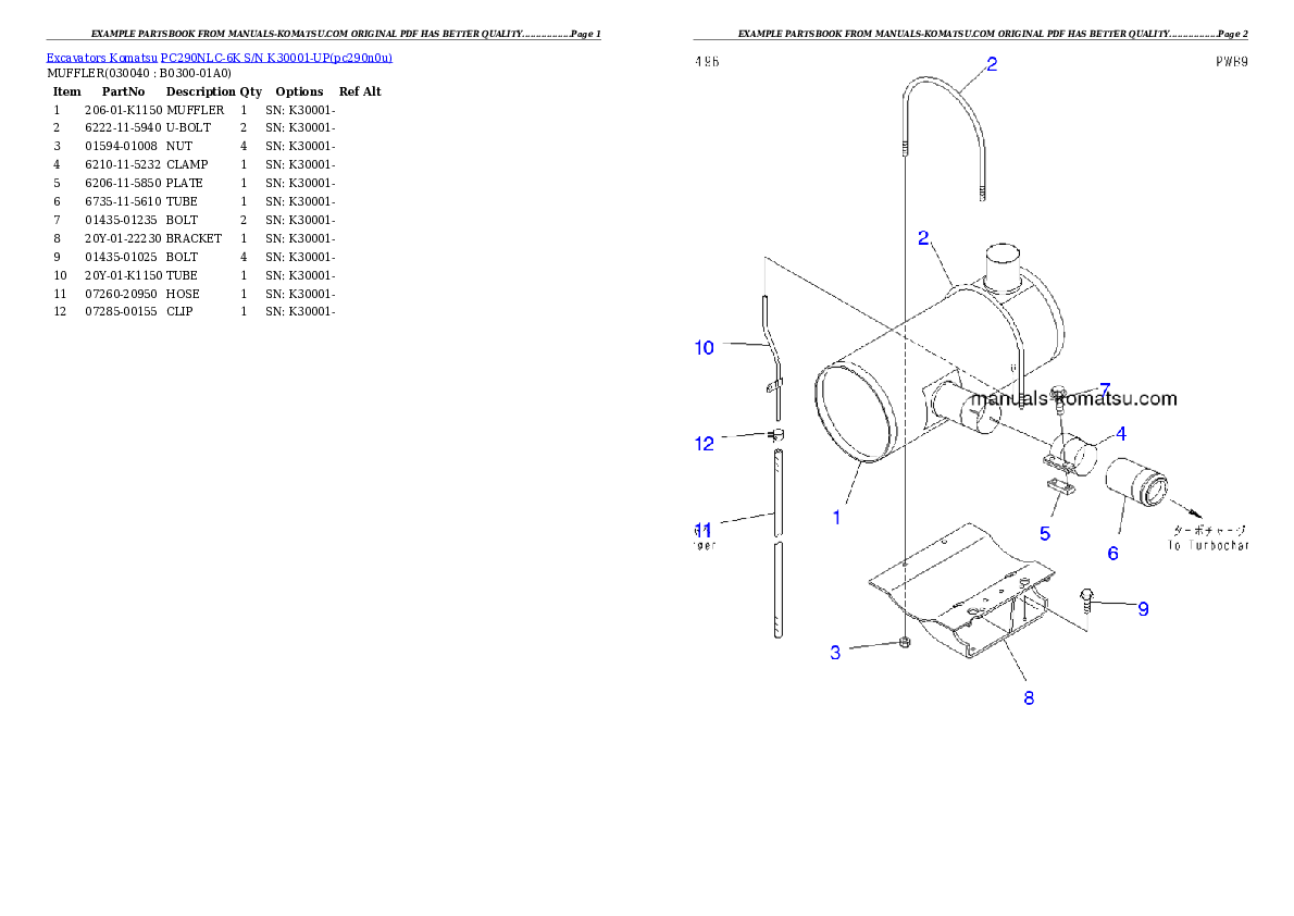 Protected: PC290NLC-6K S/N K30001-UP Partsbook