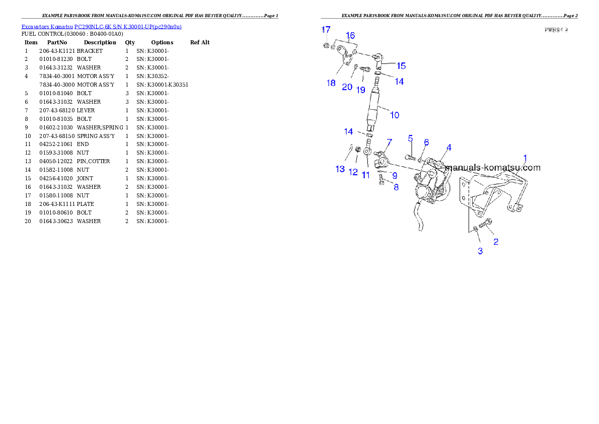 Protected: PC290NLC-6K S/N K30001-UP Partsbook