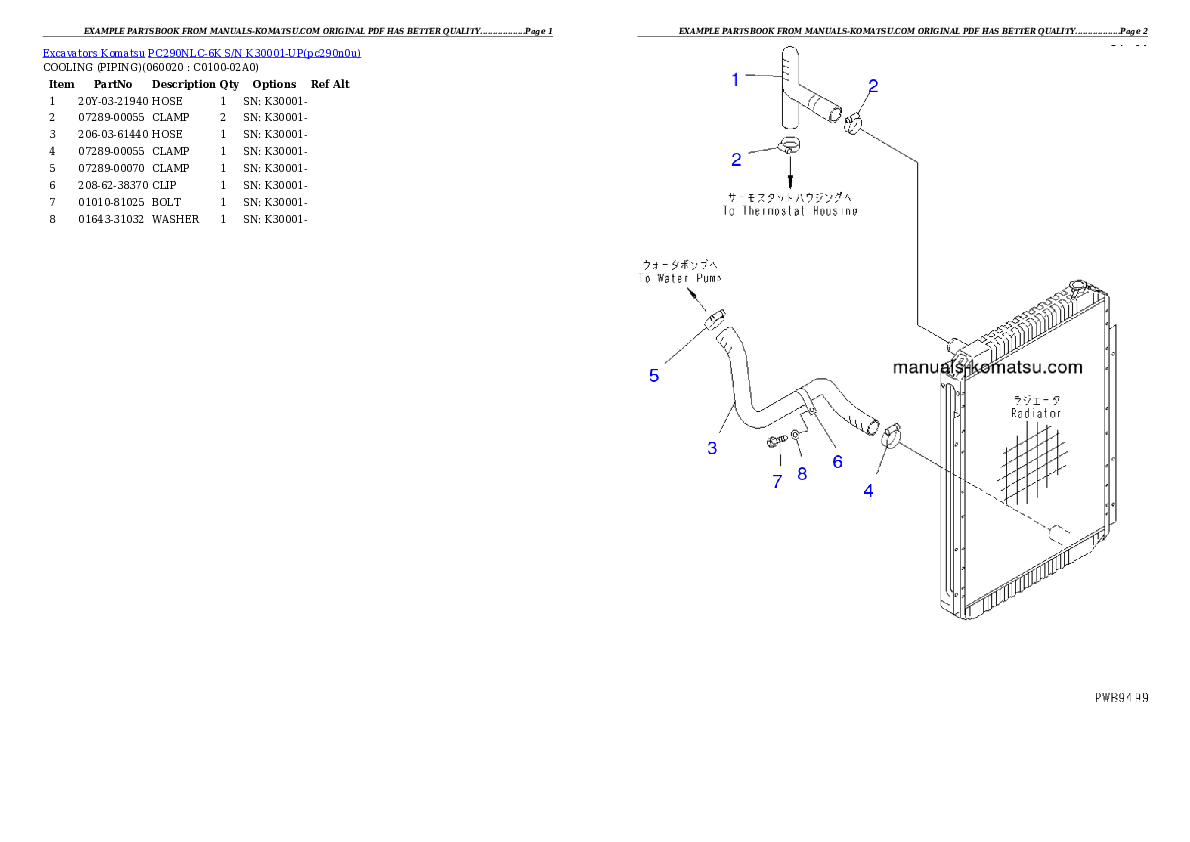 Protected: PC290NLC-6K S/N K30001-UP Partsbook