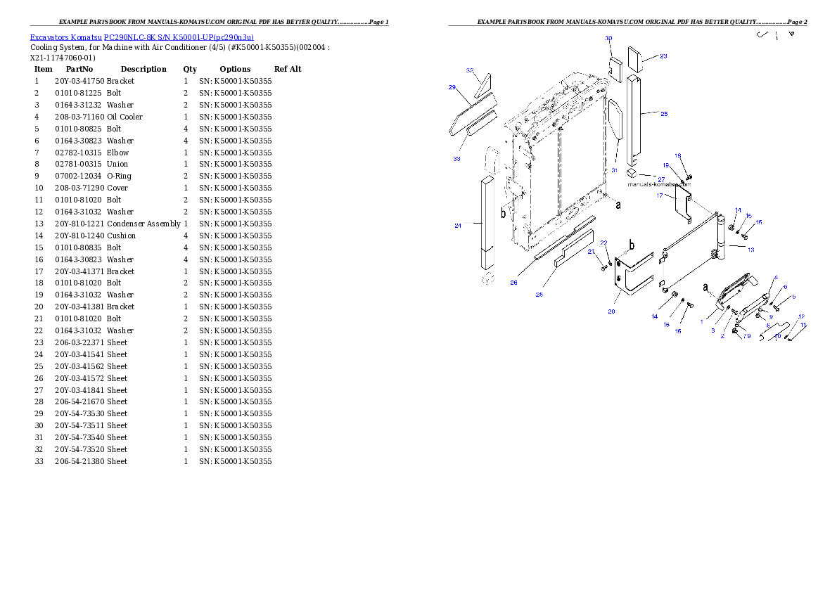 Protected: PC290NLC-8K S/N K50001-UP Partsbook