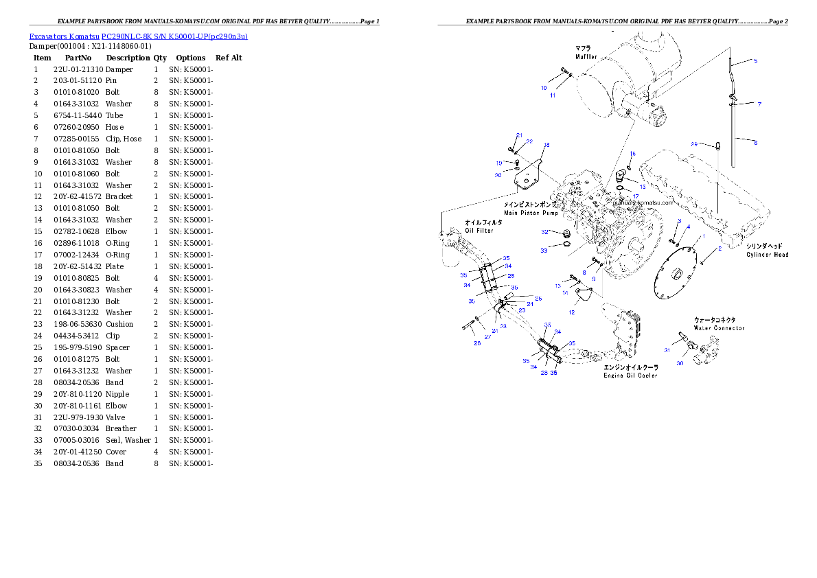 Protected: PC290NLC-8K S/N K50001-UP Partsbook