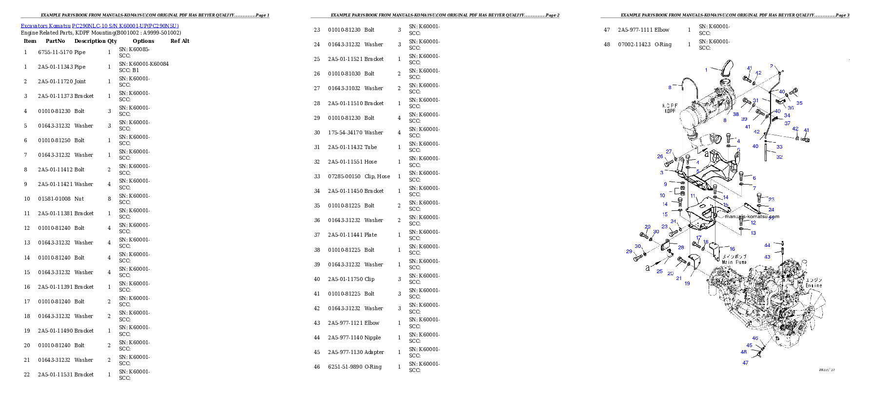 PC290NLC-10 S/N K60001-UP Partsbook