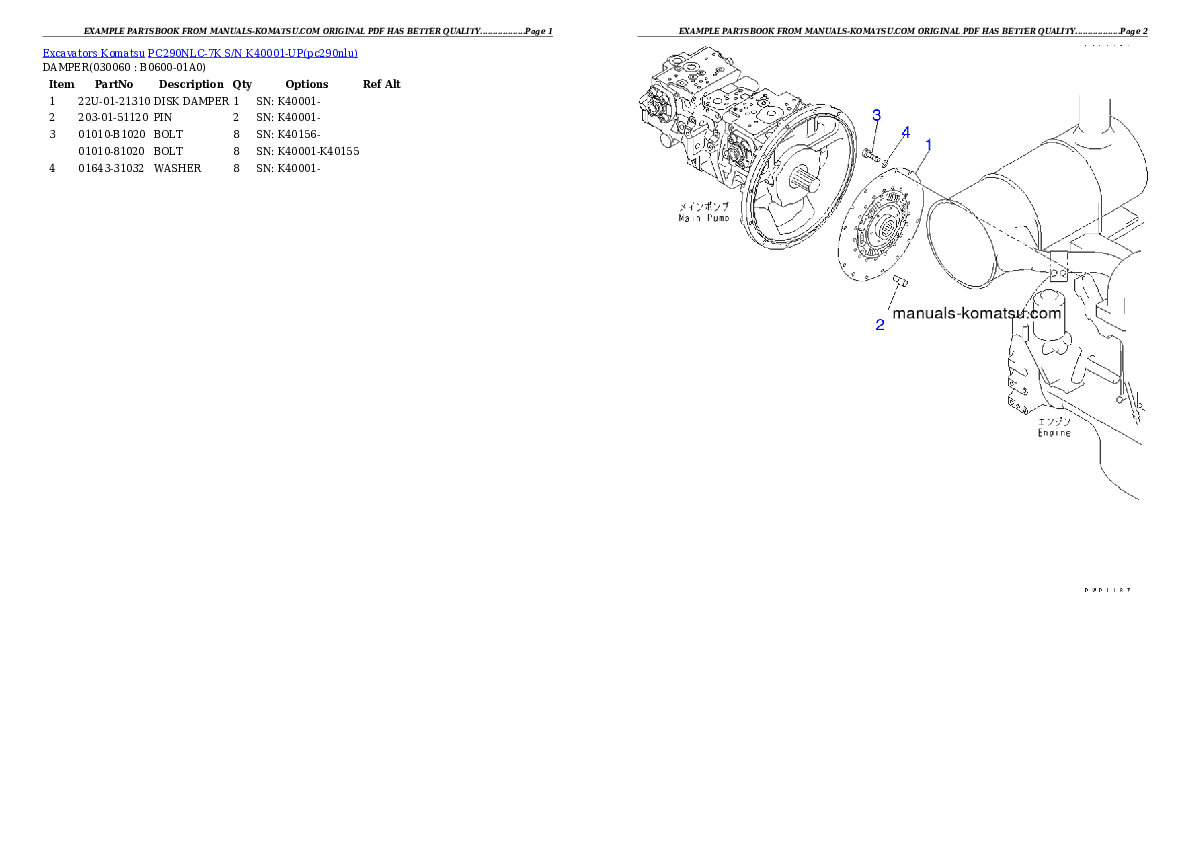 Protected: PC290NLC-7K S/N K40001-UP Partsbook