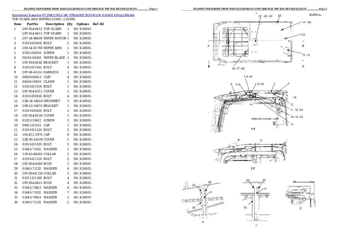 PC290LC/NLC-8K STRAIGHT BOOM S/N K50001-UP Partsbook