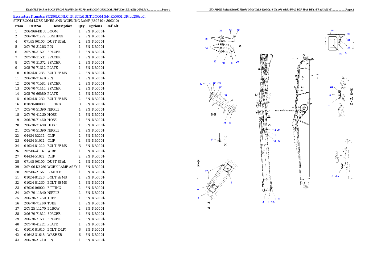 Protected: PC290LC/NLC-8K STRAIGHT BOOM S/N K50001-UP Partsbook