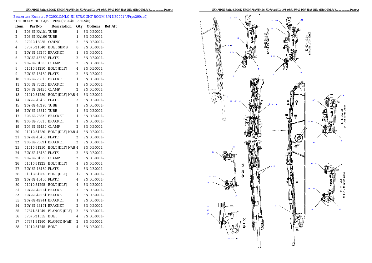 Protected: PC290LC/NLC-8K STRAIGHT BOOM S/N K50001-UP Partsbook