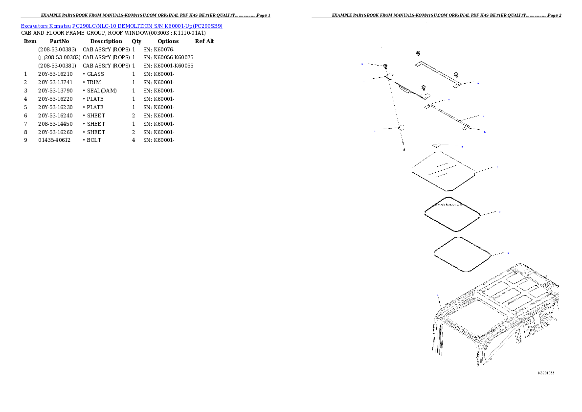Protected: PC290LC/NLC-10 DEMOLITION S/N K60001-Up Partsbook