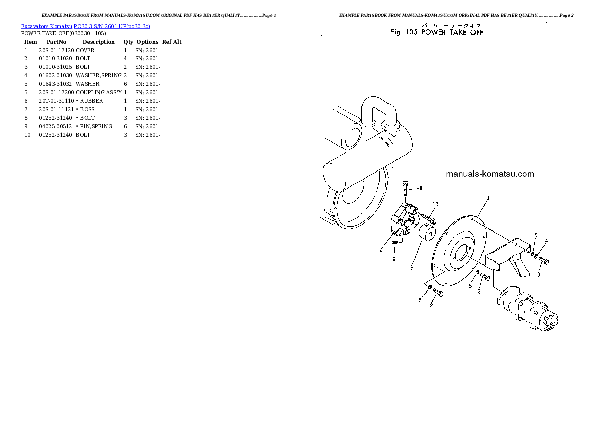 PC30-3 S/N 2601-UP Partsbook