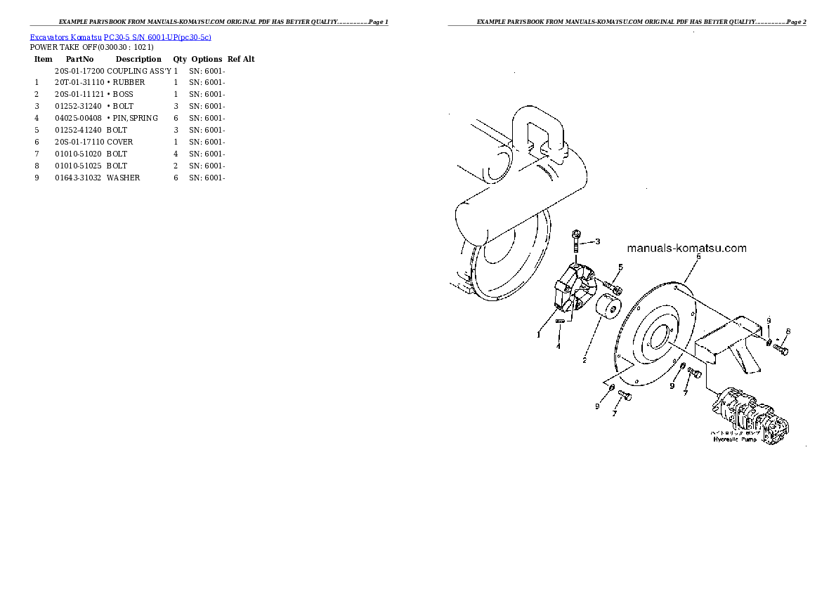 PC30-5 S/N 6001-UP Partsbook