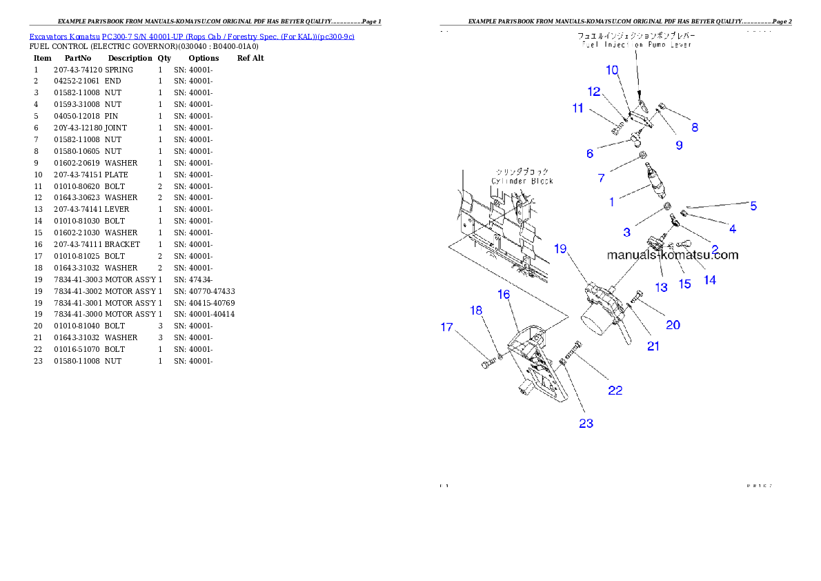 Protected: PC300-7 S/N 40001-UP (Rops Cab / Forestry Spec. (For KAL)) Partsbook