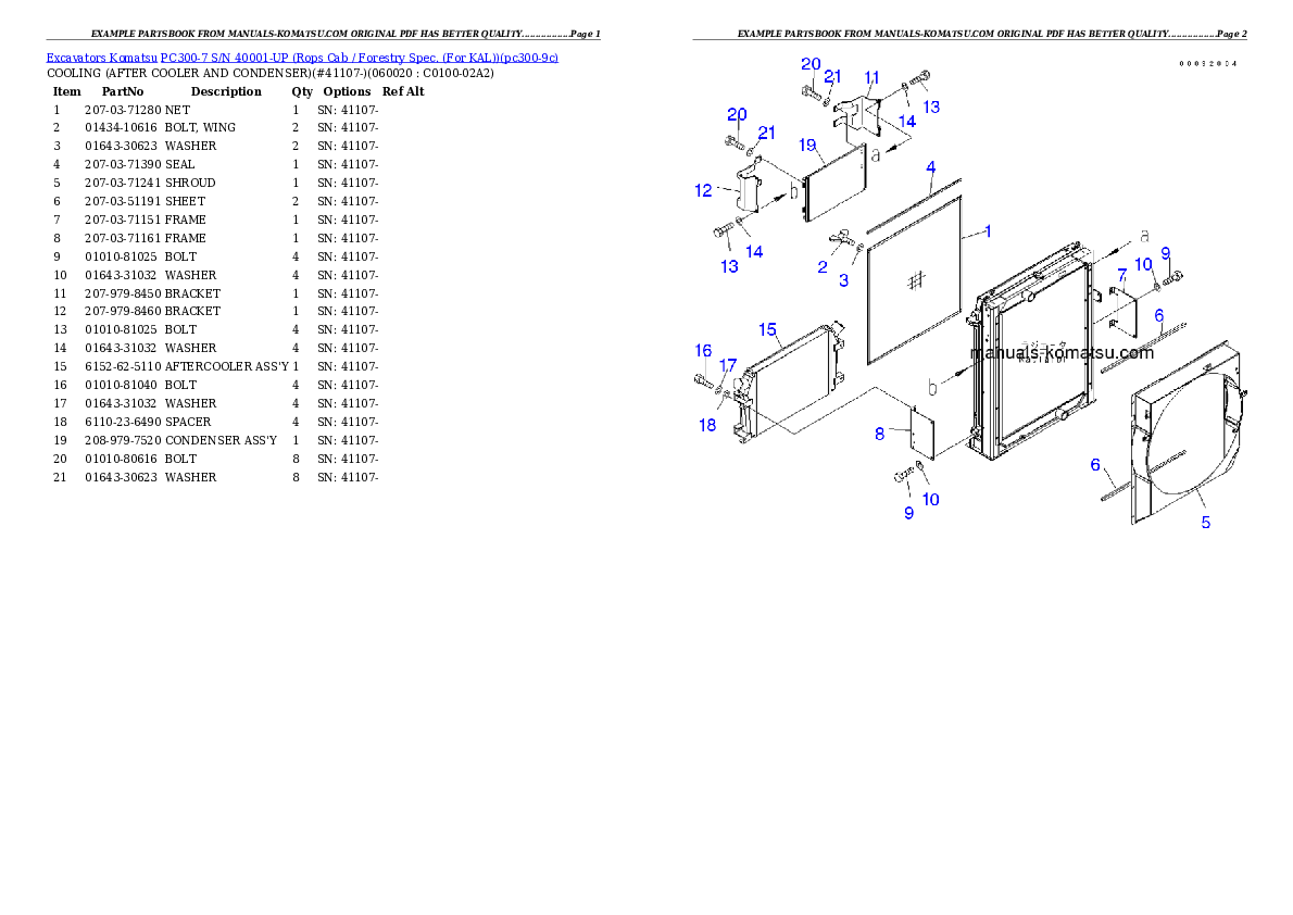 Protected: PC300-7 S/N 40001-UP (Rops Cab / Forestry Spec. (For KAL)) Partsbook