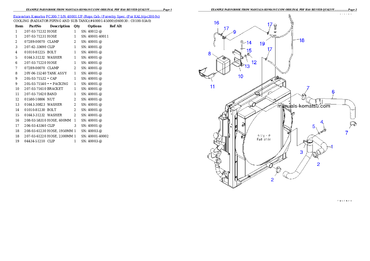 Protected: PC300-7 S/N 40001-UP (Rops Cab / Forestry Spec. (For KAL)) Partsbook