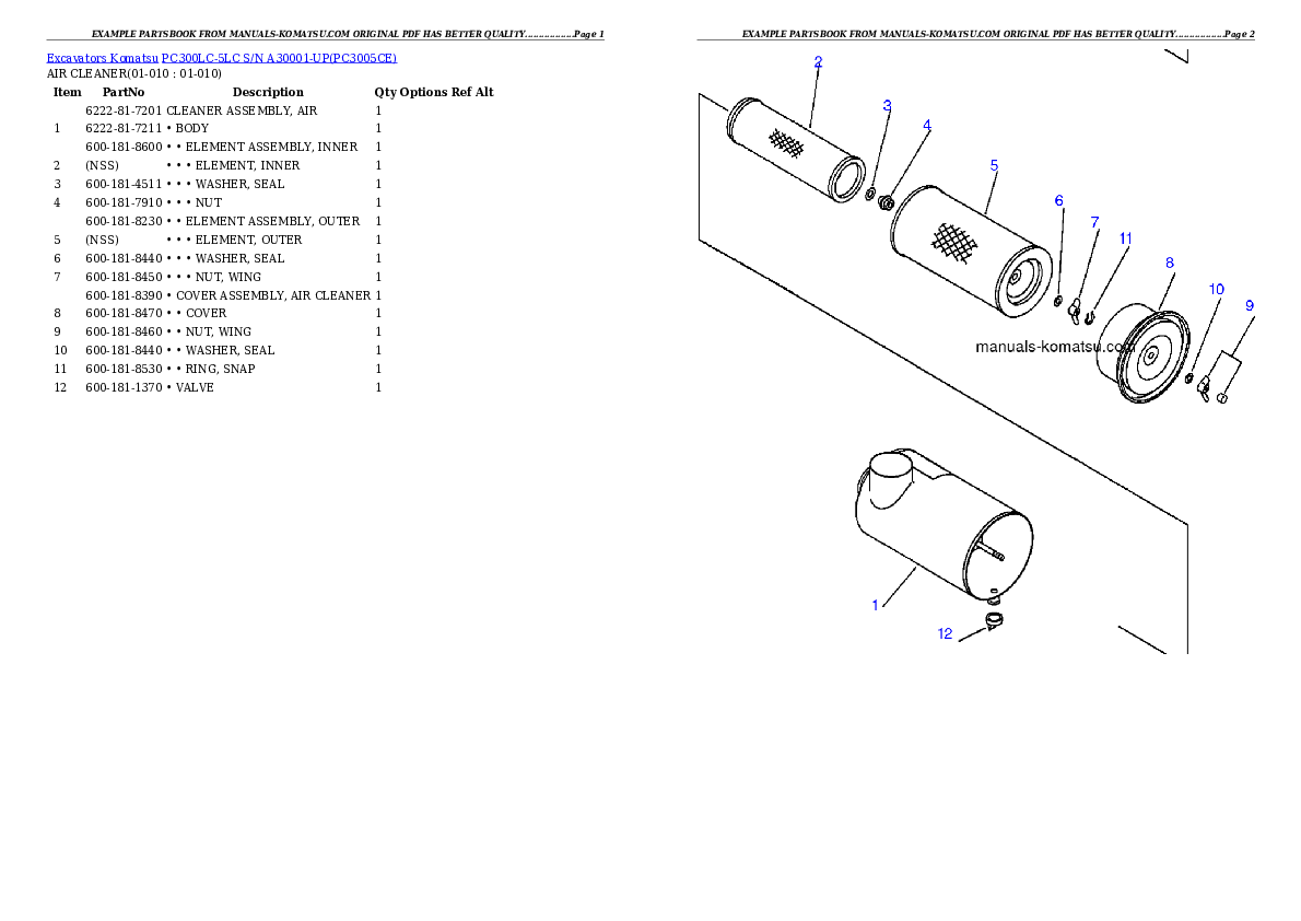 Protected: PC300LC-5LC S/N A30001-UP Partsbook