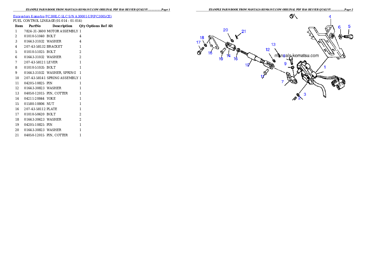 Protected: PC300LC-5LC S/N A30001-UP Partsbook