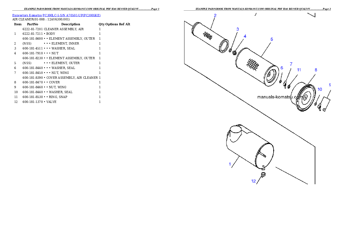 Protected: PC300LC-5 S/N A70501-UP Partsbook
