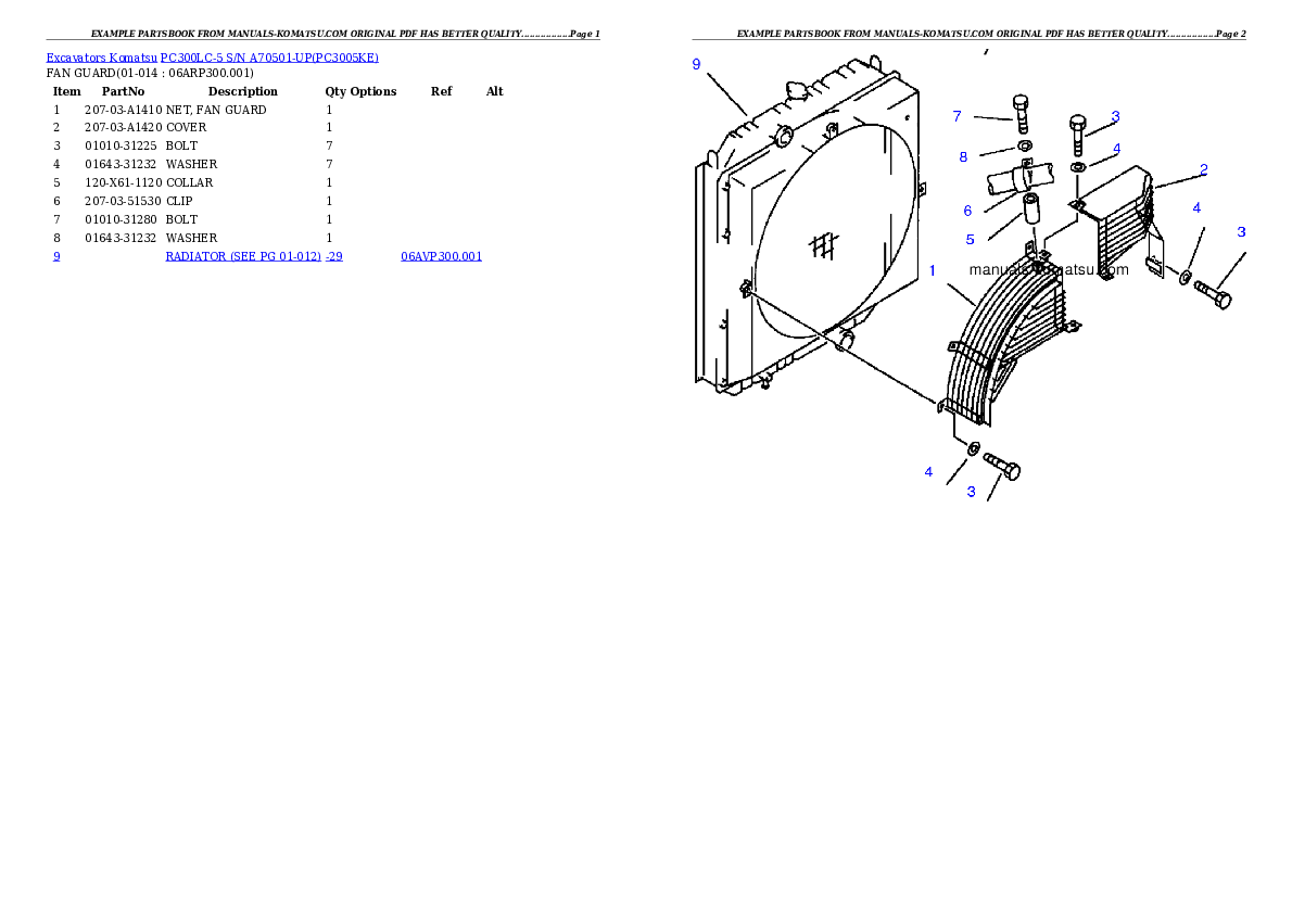Protected: PC300LC-5 S/N A70501-UP Partsbook