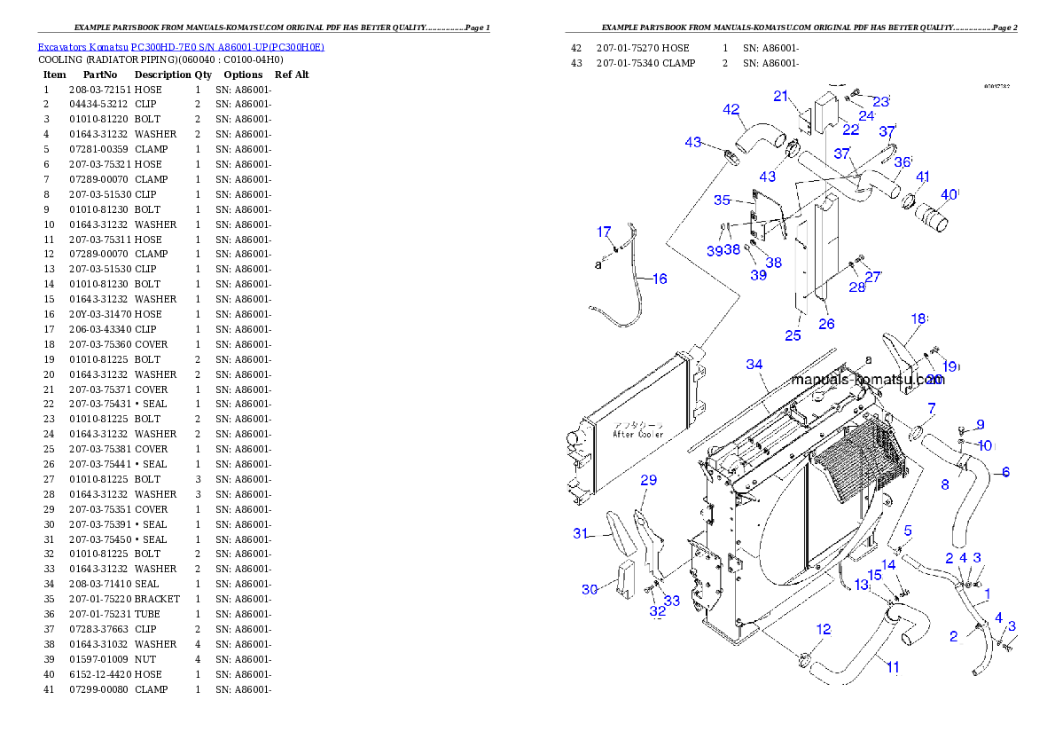 Protected: PC300HD-7E0 S/N A86001-UP Partsbook