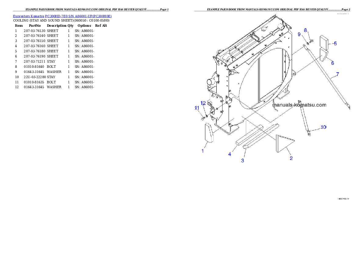 Protected: PC300HD-7E0 S/N A86001-UP Partsbook