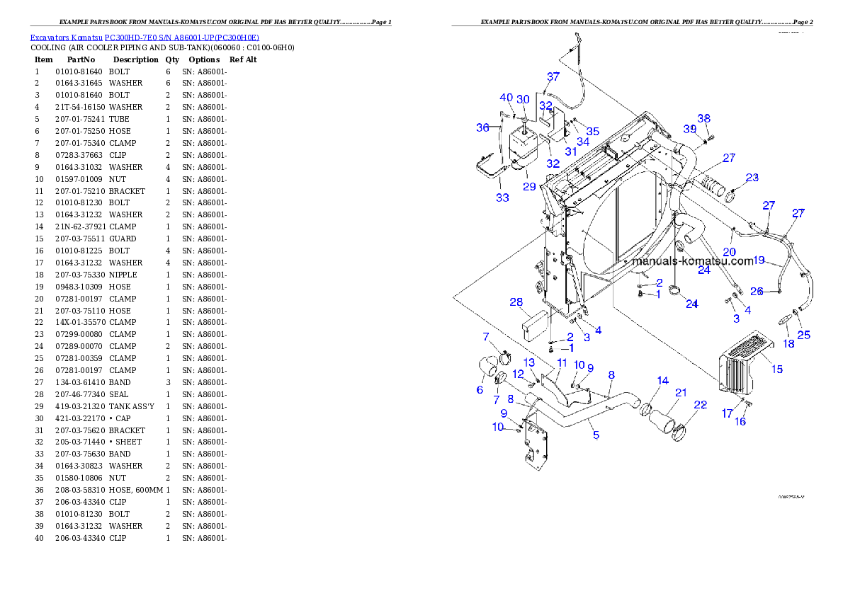 Protected: PC300HD-7E0 S/N A86001-UP Partsbook