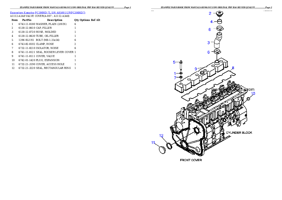 Protected: PC300HD-7L S/N A85001-UP Partsbook