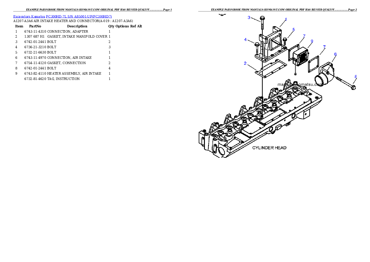 Protected: PC300HD-7L S/N A85001-UP Partsbook
