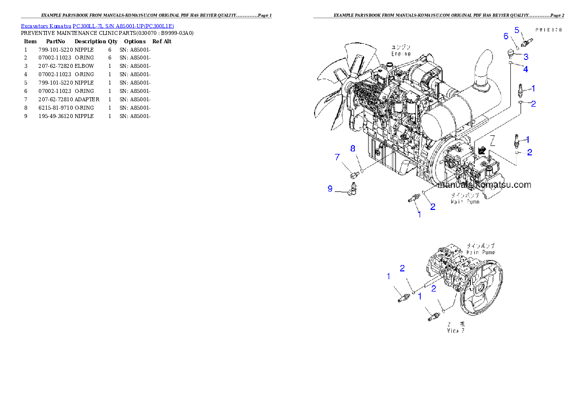 Protected: PC300LL-7L S/N A85001-UP Partsbook