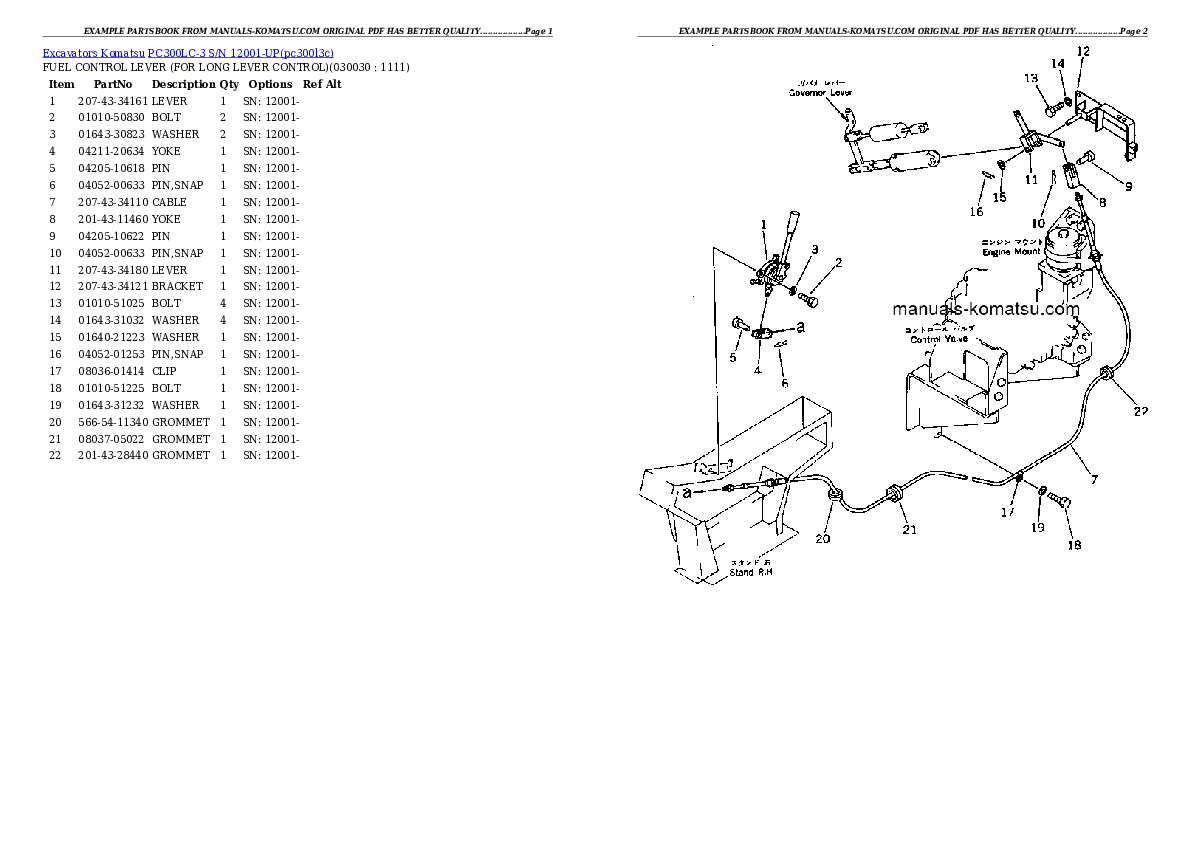 PC300LC-3 S/N 12001-UP Partsbook