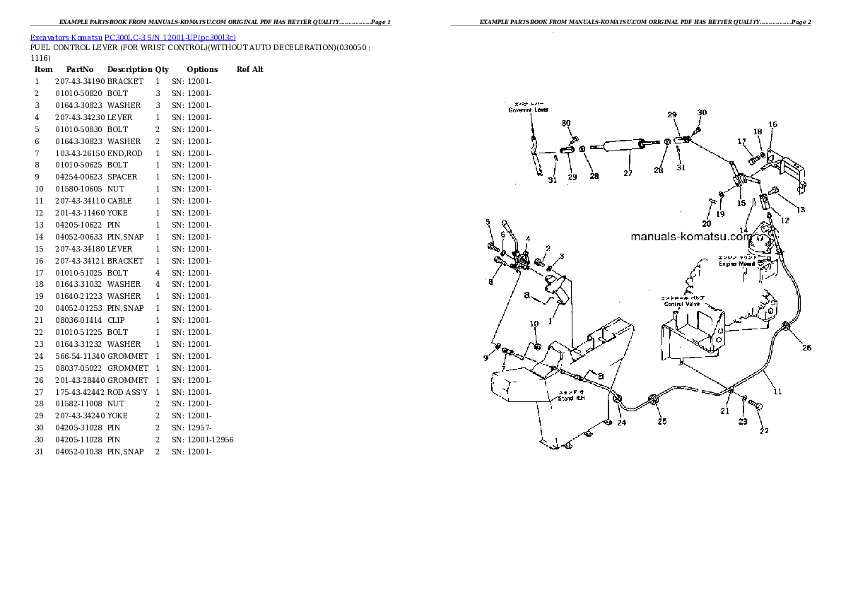 Protected: PC300LC-3 S/N 12001-UP Partsbook