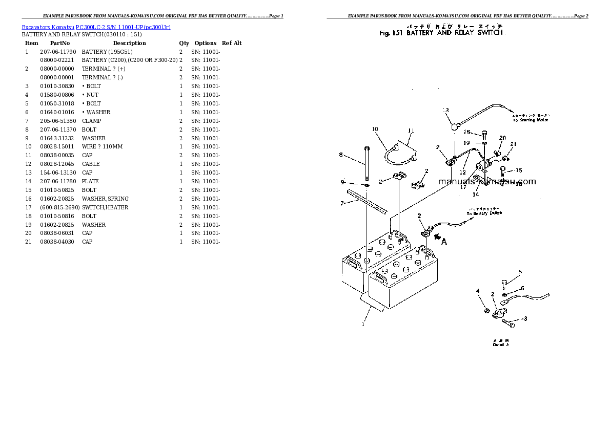 Protected: PC300LC-2 S/N 11001-UP Partsbook