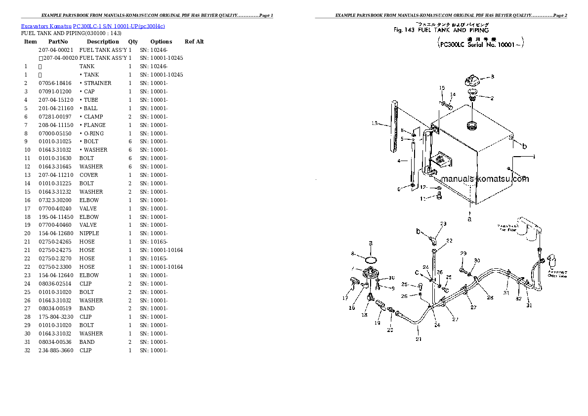 Protected: PC300LC-1 S/N 10001-UP Partsbook