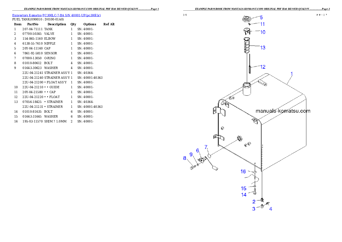 Protected: PC300LC-7-BA S/N 40001-UP Partsbook