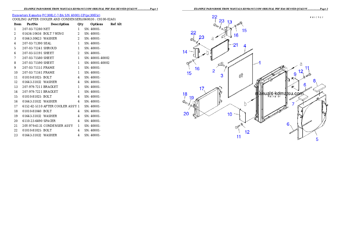 Protected: PC300LC-7-BA S/N 40001-UP Partsbook
