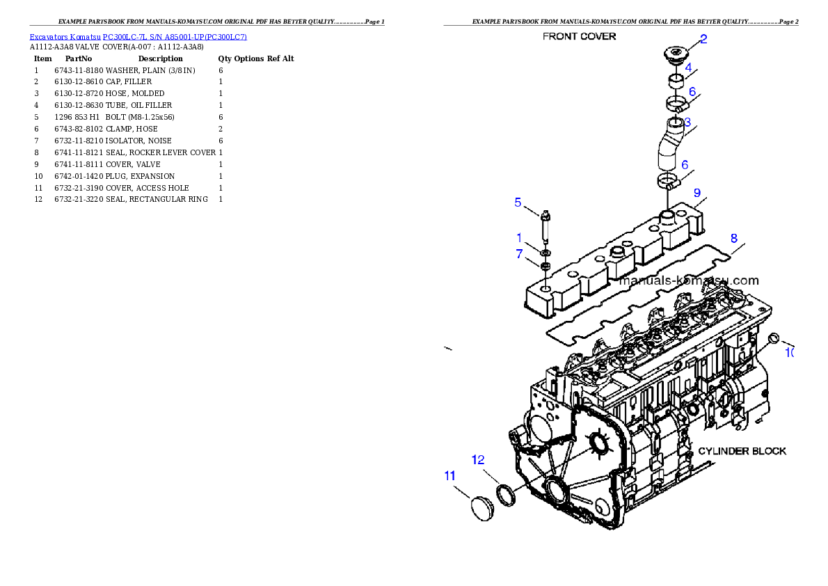 Protected: PC300LC-7L S/N A85001-UP Partsbook