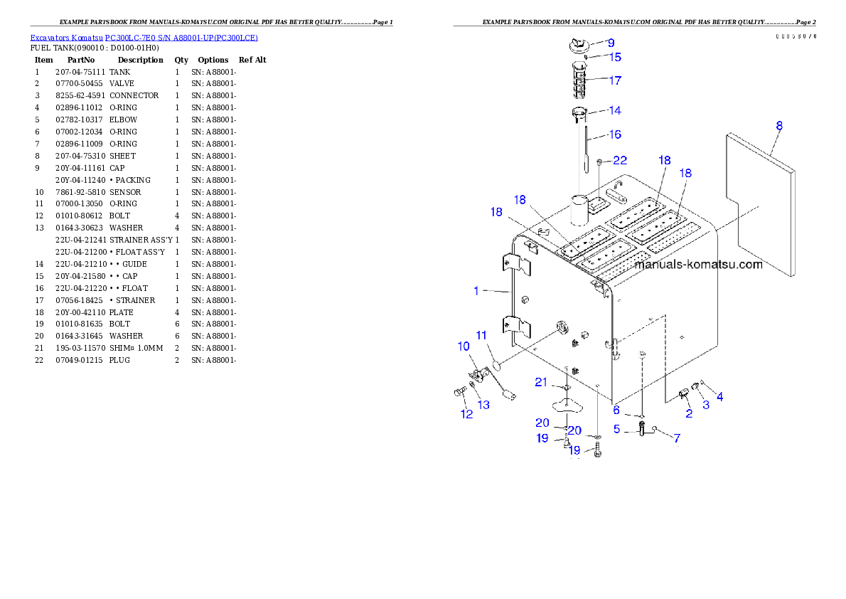 Protected: PC300LC-7E0 S/N A88001-UP Partsbook