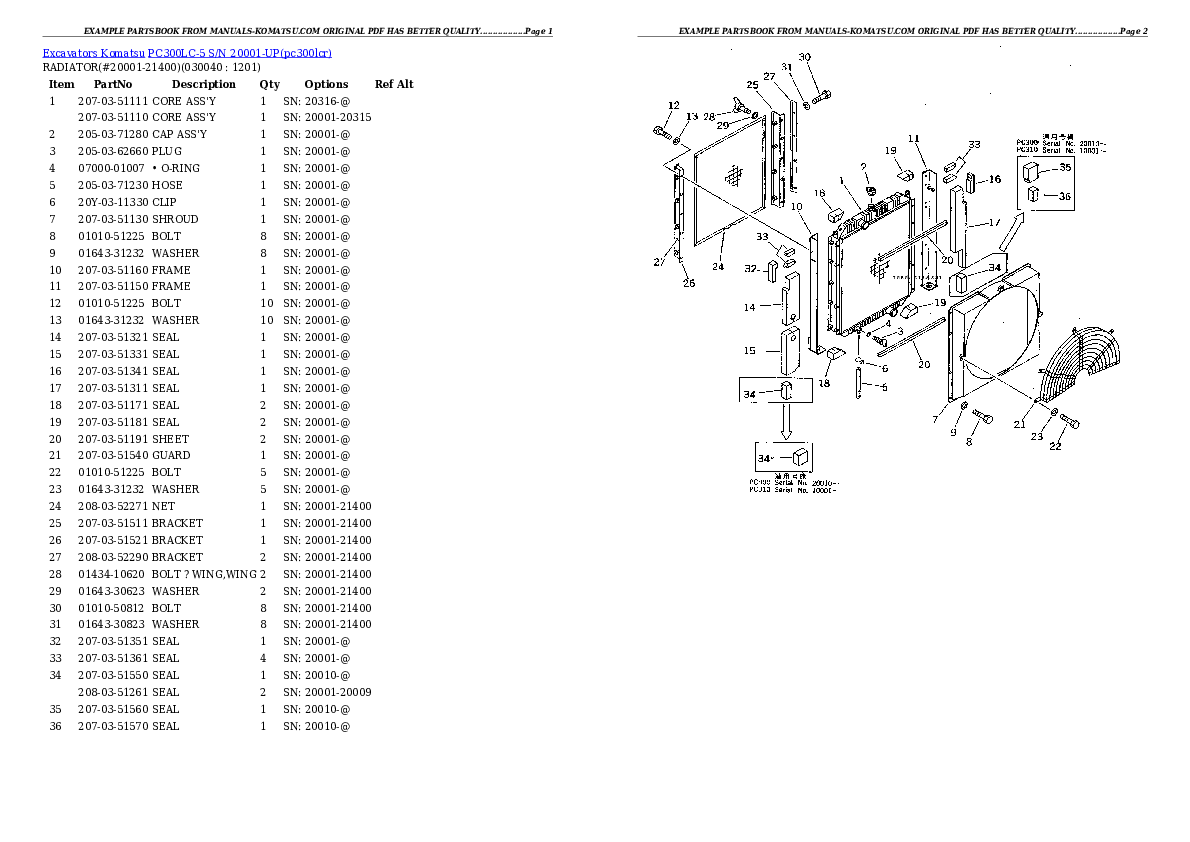 Protected: PC300LC-5 S/N 20001-UP Partsbook