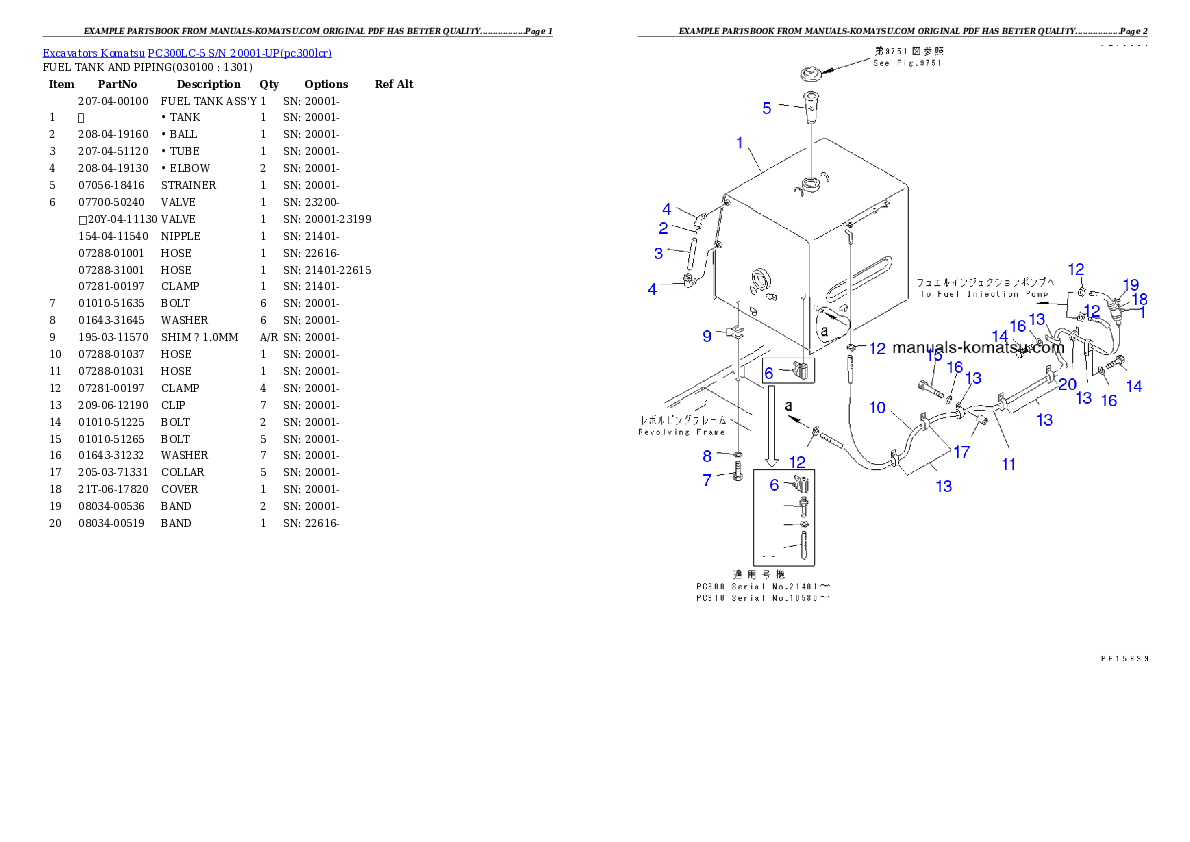 Protected: PC300LC-5 S/N 20001-UP Partsbook