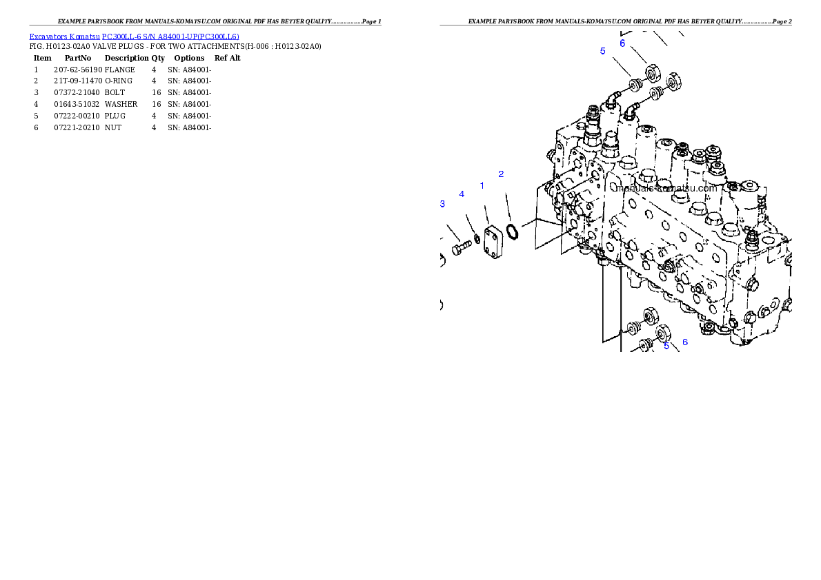 Protected: PC300LL-6 S/N A84001-UP Partsbook