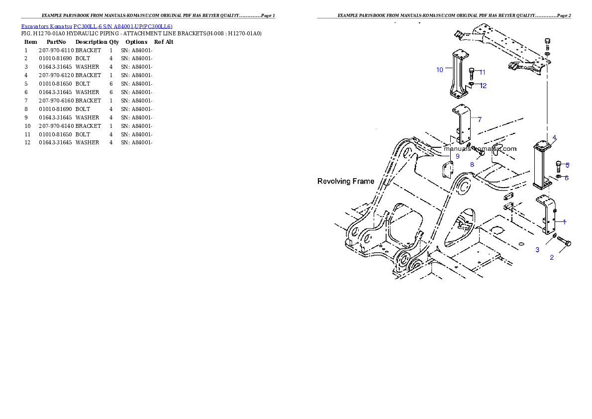 Protected: PC300LL-6 S/N A84001-UP Partsbook