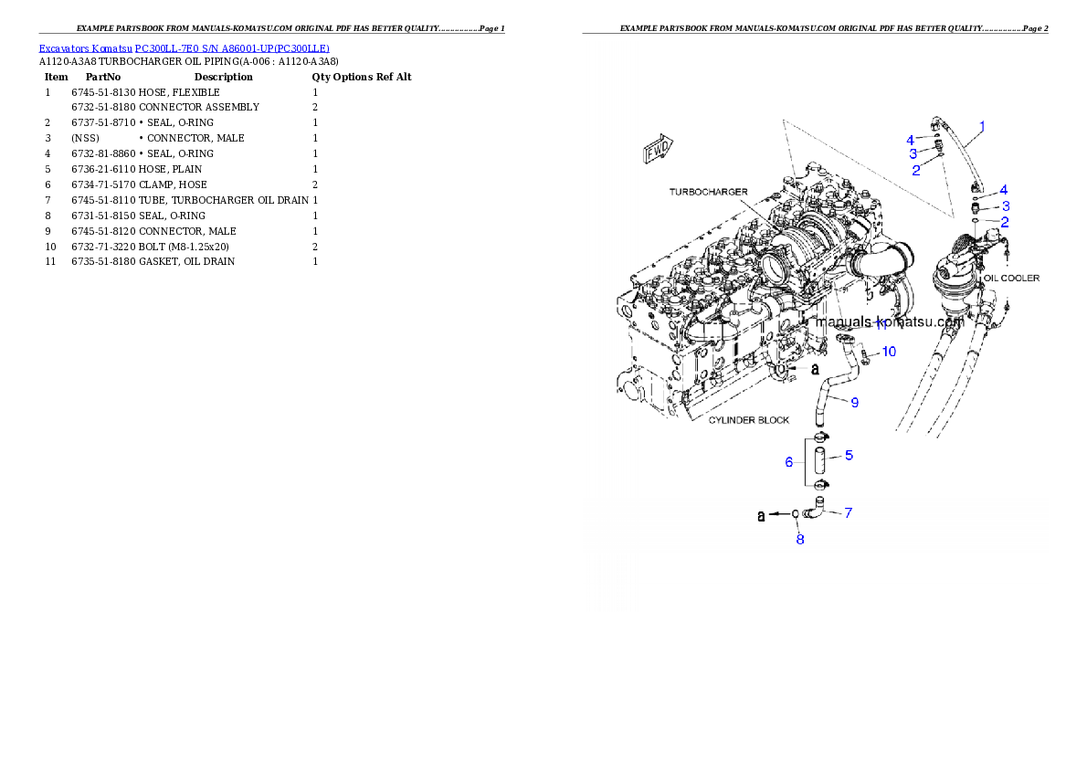 PC300LL-7E0 S/N A86001-UP Partsbook