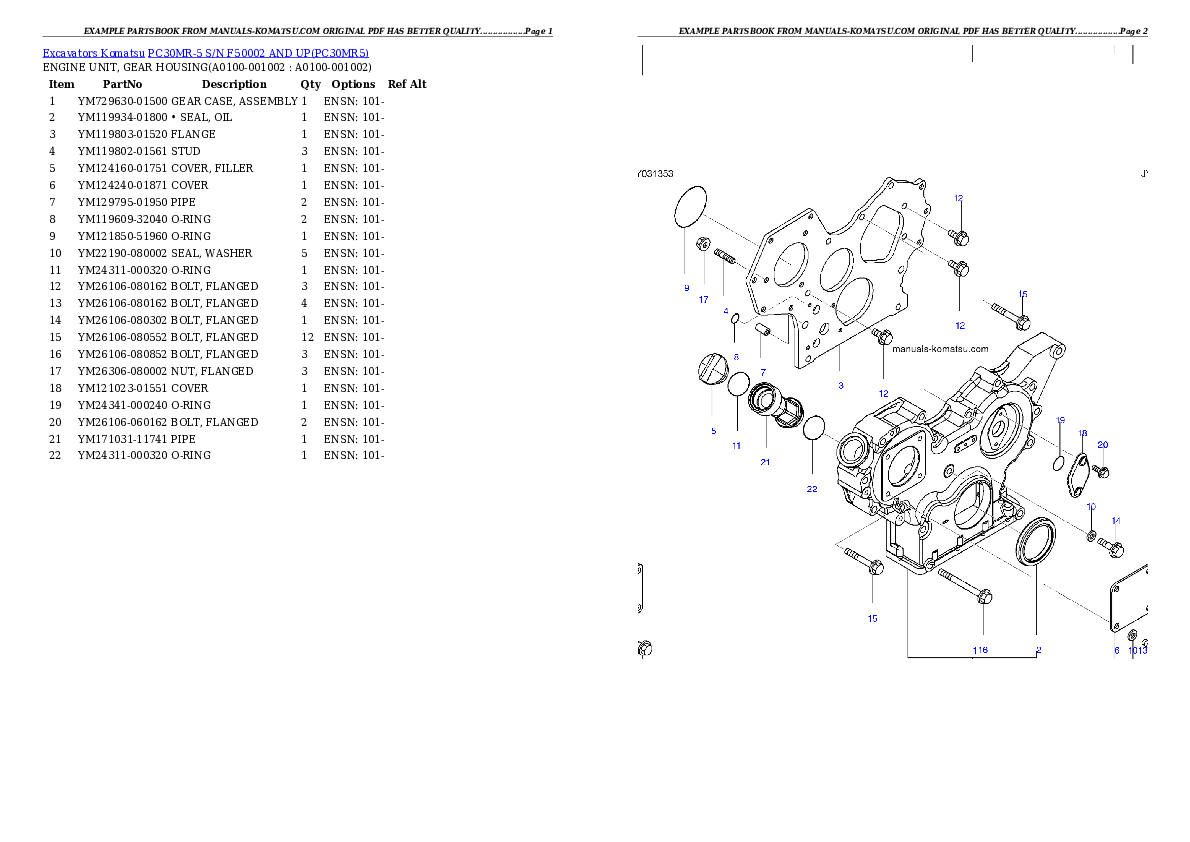 PC30MR-5 S/N F50002 AND UP Partsbook