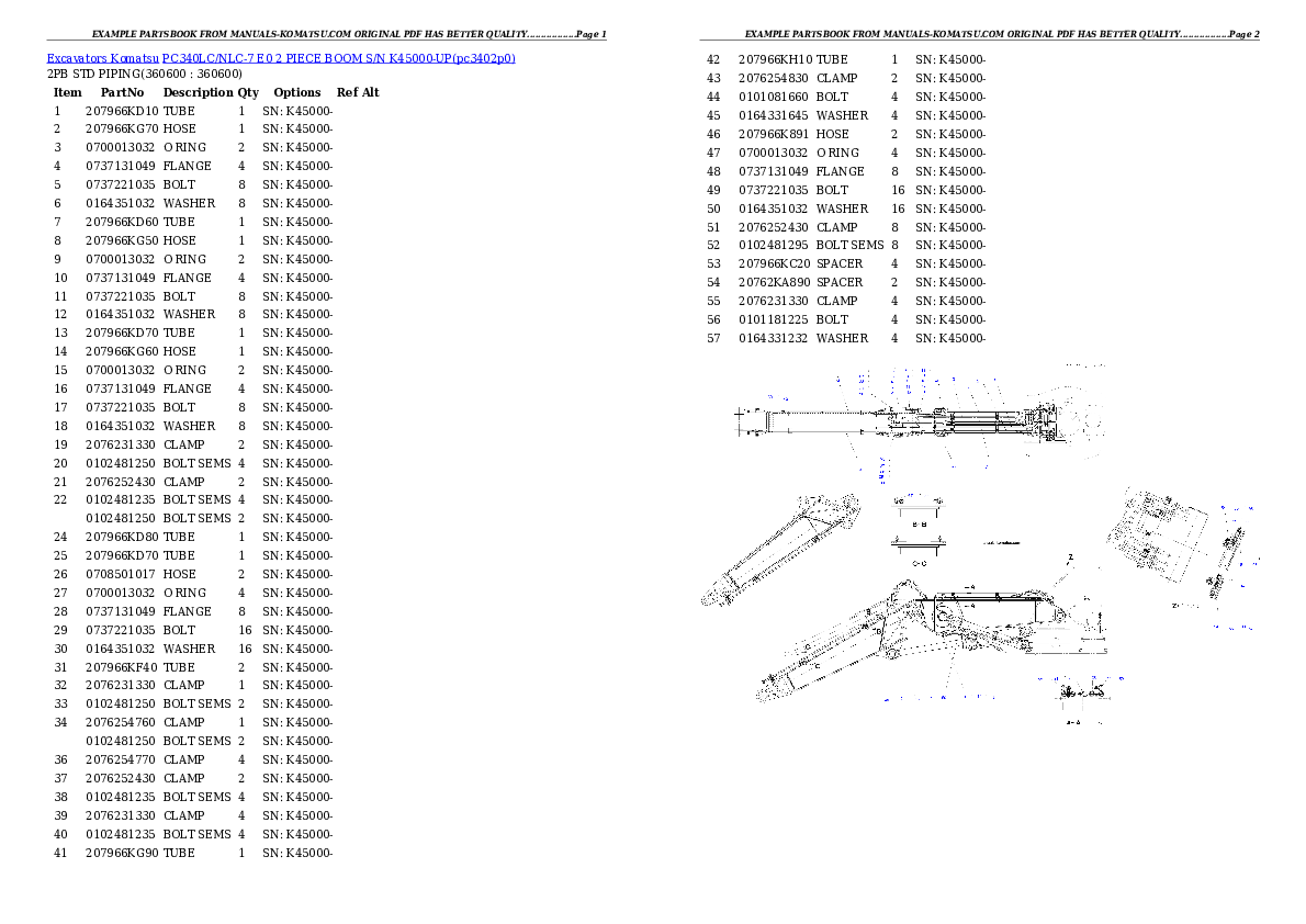 Protected: PC340LC/NLC-7 E0 2 PIECE BOOM  S/N K45000-UP Partsbook
