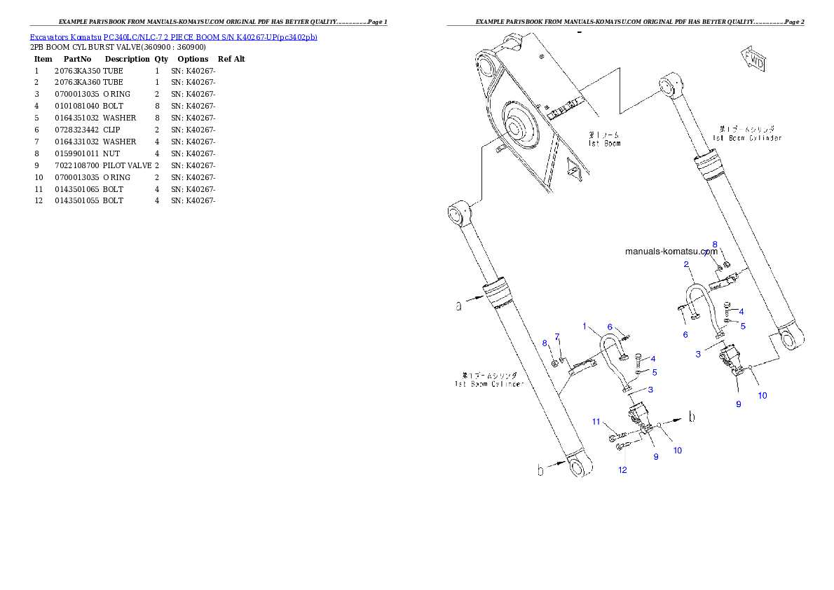 Protected: PC340LC/NLC-7 2 PIECE BOOM  S/N K40267-UP Partsbook