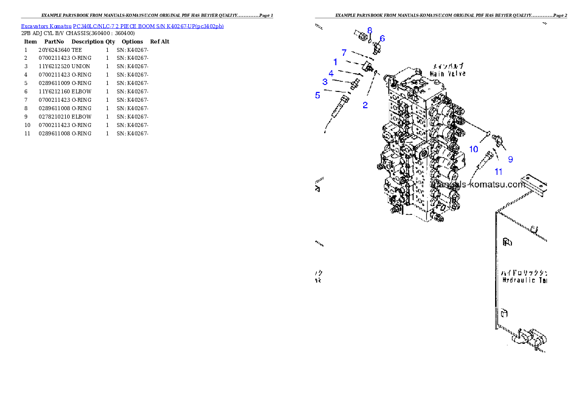 Protected: PC340LC/NLC-7 2 PIECE BOOM  S/N K40267-UP Partsbook