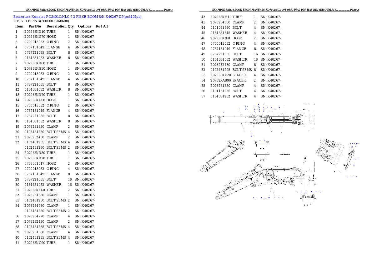 Protected: PC340LC/NLC-7 2 PIECE BOOM  S/N K40267-UP Partsbook