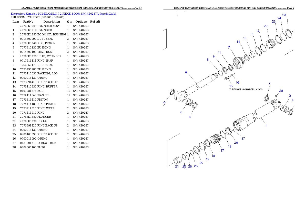 Protected: PC340LC/NLC-7 2 PIECE BOOM  S/N K40267-UP Partsbook