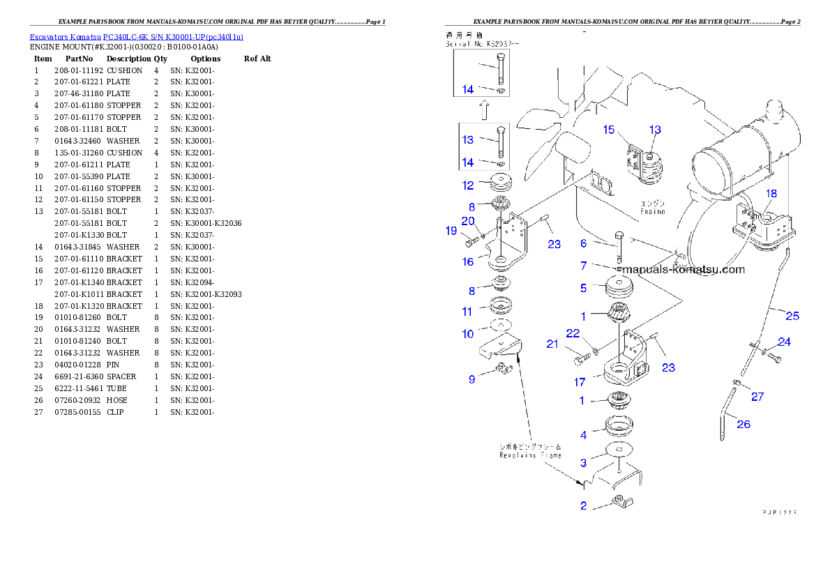 PC340LC-6K S/N K30001-UP Partsbook