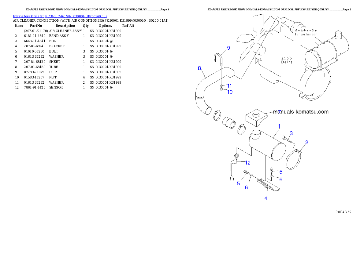 Protected: PC340LC-6K S/N K30001-UP Partsbook