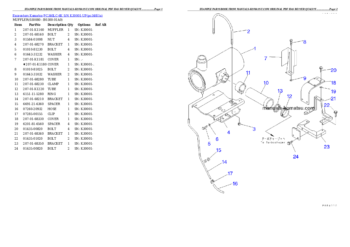 Protected: PC340LC-6K S/N K30001-UP Partsbook