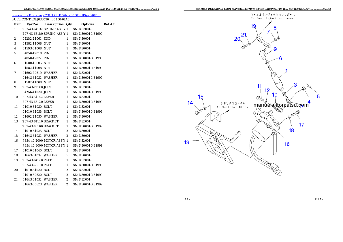 Protected: PC340LC-6K S/N K30001-UP Partsbook
